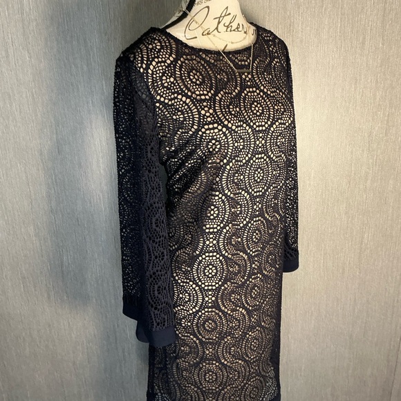 Emma & Michele Navy Lace Long Sleeve Dress Size Medium - Picture 4 of 12